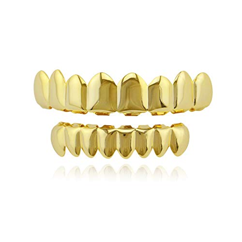 Tirantes de Hip Hop Dientes Grillz Hip Hop Dientes Conjunto Superior e Inferior,Dientes multifuncionales Caps Grillz Set dientes brillantes,juego de moda dental extraíble