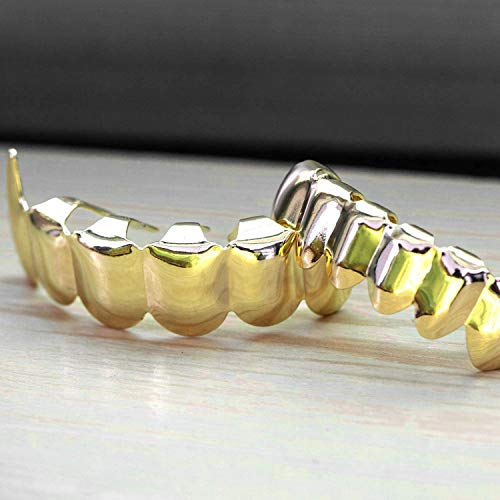 Tirantes de Hip Hop Dientes Grillz Hip Hop Dientes Conjunto Superior e Inferior,Dientes multifuncionales Caps Grillz Set dientes brillantes,juego de moda dental extraíble