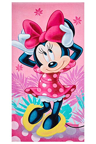 Toalla de playa Disney Minnie Mouse, varios diseños de 70x140 cm, para niños, niñas y niños, 100% algodón (rosa con flores)