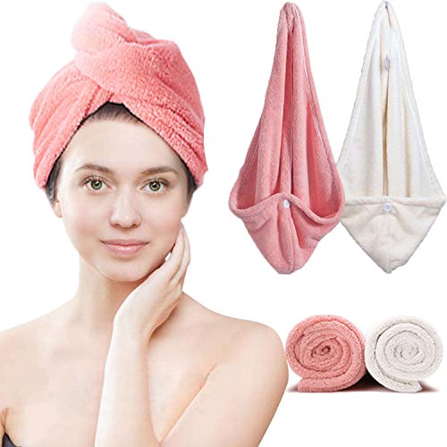 Toallas de Baño Turbante con Botón del Abrigo de Pelo Secado Rápido de Microfibra Suave Absorbentes de Agua Pelo Seco Capucha Bañera Ducha para Todos los Tipos de Cabello