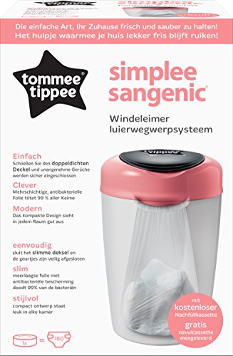 Tommee Tippee Simplee Sangenic Cubo de basura para pañales blanco roto rosa