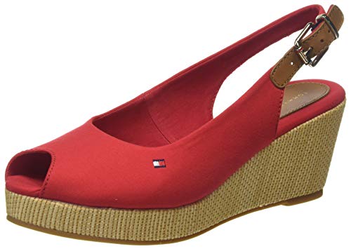 Tommy Hilfiger Iconic Elba Sling Back Wedge, Sandalias con Punta Abierta para Mujer, Rojo (Primary Red XLG), 36 EU