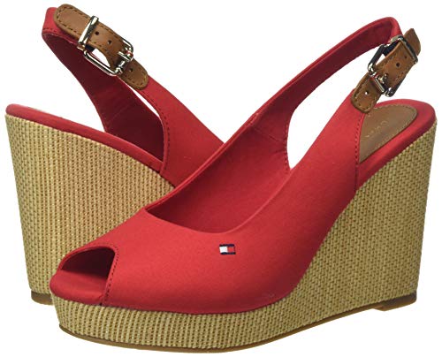 Tommy Hilfiger Iconic Elena Sling Back Wedge, Sandalias con Punta Abierta para Mujer, Rojo (Primary Red XLG), 39 EU