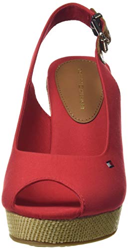 Tommy Hilfiger Iconic Elena Sling Back Wedge, Sandalias con Punta Abierta para Mujer, Rojo (Primary Red XLG), 39 EU