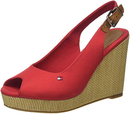 Tommy Hilfiger Iconic Elena Sling Back Wedge, Sandalias con Punta Abierta para Mujer, Rojo (Primary Red XLG), 39 EU