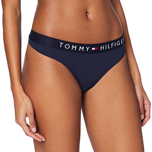 Tommy Hilfiger Thong T Tanga con Cinturilla Elástica y Logo, Azul (Navy Blazer), M para Mujer