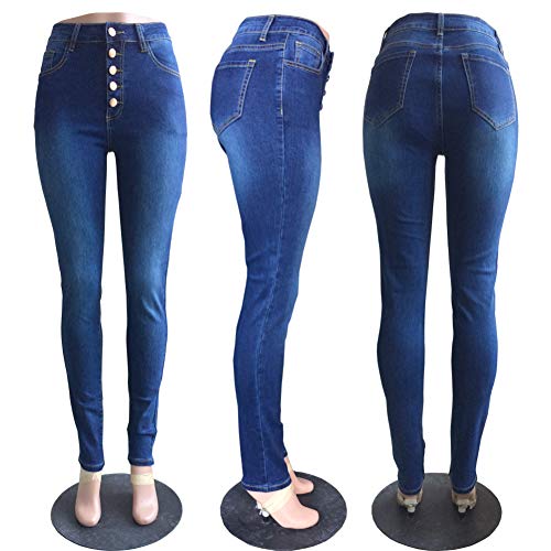 Tomwell Cintura Alta Pantalones Jeans Mujer Elástico Flacos Vaqueros Leggings Casual Skinny Push Up Mezclilla Pantalones Azul Claro Small