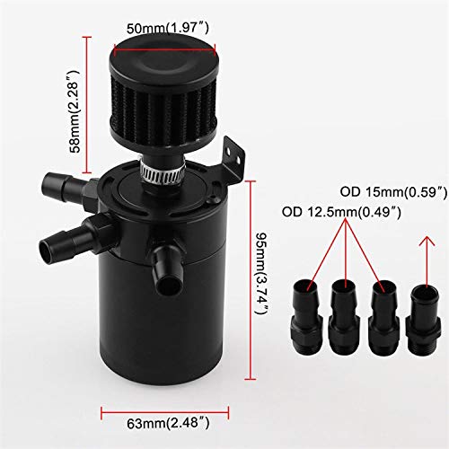 TONGDAUR El Tanque del retén de Aceite Universal de 3 Puertos Compacto Baffled Oil Can Aceite de Aire del Tanque Separador Kit Negro Accesorios de Aluminio