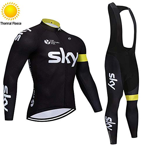 TOPBIKEB Traje Ciclismo Hombre para Invierno, Térmico Ciclismo Maillot Mangas Largas con Culotte de Gel con Relleno