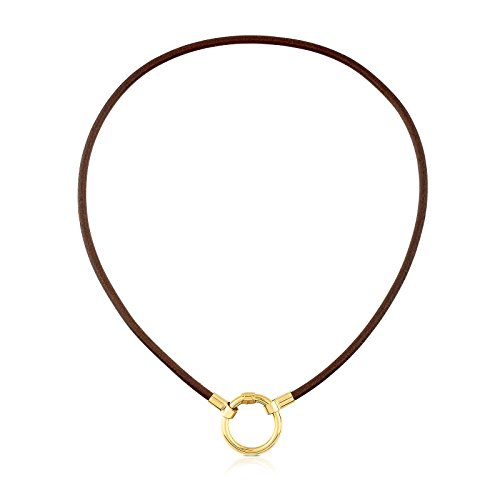 TOUS Collar Gargantilla HOLD de mujer en Plata vermeil 18 kt y cuero marrón, Largo: 38 cm, Anilla 2 cm