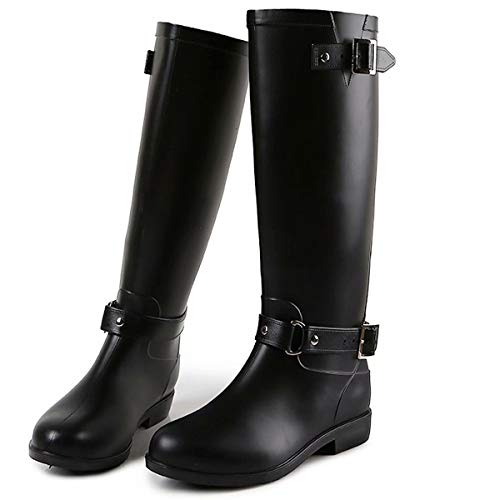 TQGOLD® Botas de Agua Mujer Niña Botas de Lluvia Altas Impermeable Goma Wellington Boots Negro Talla 40