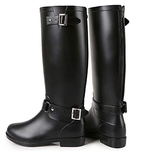 TQGOLD® Botas de Agua Mujer Niña Botas de Lluvia Altas Impermeable Goma Wellington Boots Negro Talla 40