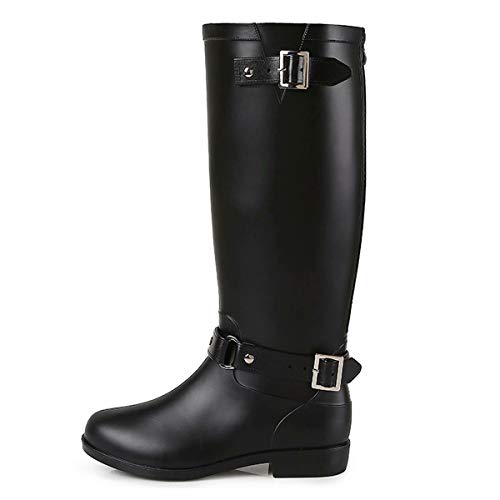 TQGOLD® Botas de Agua Mujer Niña Botas de Lluvia Altas Impermeable Goma Wellington Boots Negro Talla 40