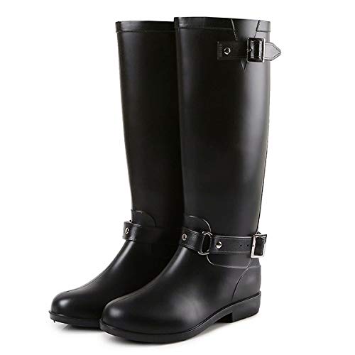 TQGOLD® Botas de Agua Mujer Niña Botas de Lluvia Altas Impermeable Goma Wellington Boots Negro Talla 40