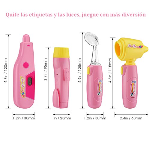 TR Turn Raise Cuadro Médico Conjunto Enfermera Médico Kit Parque Infantil para Niños - Fingir Juego Herramientas Juguete Set 15 Piezas, Rosa