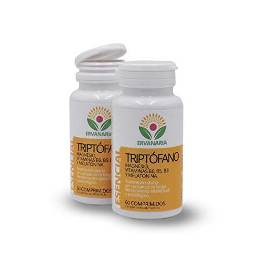 Triptófano con Magnesio, Vitaminas B6,B5,B3, Melatonina y Espirulina Como AntiOxidante, 60 C. Menos Cansancio Y Fatiga. Mejor Estado De Ánimo Concentración Y Rendimiento. Regula El Sueño La Ansiedad