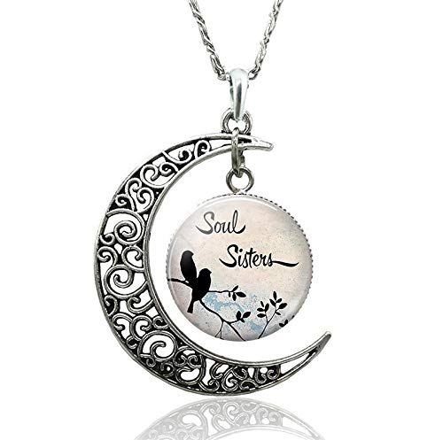 TTDAltd Collar Mejores Amigos Amistad Crescent Moon Collar Cabujón de Cristal Joyas Colgantes Hecho a Mano Siempre mi Hermana Regalo de Mujer como espectáculo