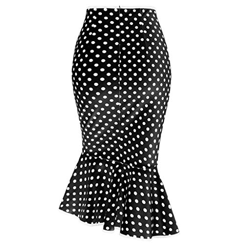 TUDUZ Mujeres Falda Fiesta de Volantes Enaguas Lunares Botton Falda Bodycon Lápiz (Negro, M)