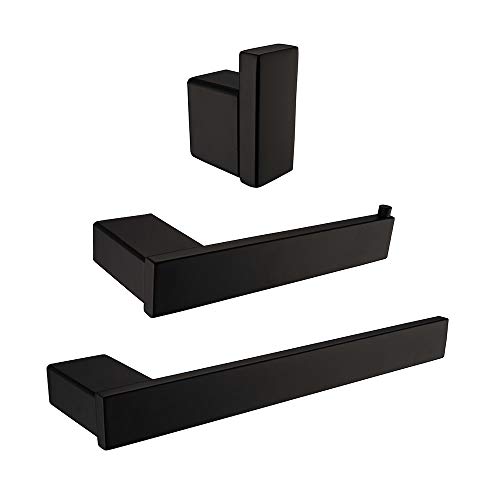 Turs 3-Piece Set de Accesorios de Baño Acero Inoxidable de SUS 304 Sostenedor del Papel Higiénico Toallero Bar/Titular Gancho del Traje Montaje en Pared, Negro Mate, N1008BK