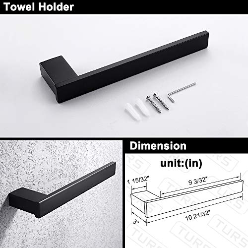 Turs 3-Piece Set de Accesorios de Baño Acero Inoxidable de SUS 304 Sostenedor del Papel Higiénico Toallero Bar/Titular Gancho del Traje Montaje en Pared, Negro Mate, N1008BK