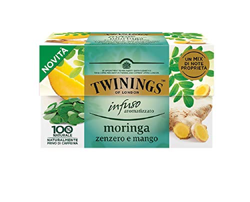 Twinings Infusiones - Moringa, Jengibre y Mango - Nuevas Infusiones Frutas y Hierbas sin Cafeína y 100% Naturales, Explosión de Sabor para Cualquier Momento del Día (20 Bustine)