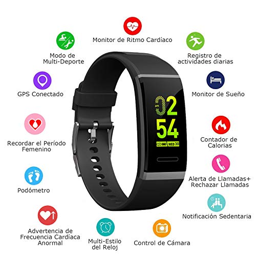 TwobeFit Pulsera Actividad, Pulsera Inteligente Pantalla Color HR con Pulsómetro Pulsera Deportiva y Monitor de Sueño de Actividad para Mujer Hombre Impermeable IP67 Reloj Fitness Podómetro