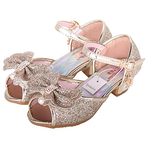 Tyidalin Niña Bailarina Zapatos de Tacón Disfraz de Princesa Zapatilla de Ballet para 3 a 12 Años EU24-35(Color:Rosa,Plata,Oro,Azul)