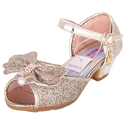 Tyidalin Niña Bailarina Zapatos de Tacón Disfraz de Princesa Zapatilla de Ballet para 3 a 12 Años EU24-35(Color:Rosa,Plata,Oro,Azul)