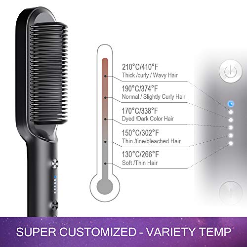 TYMO Hair Straightener Brush - Straightening Brush with Anti-Scald 39s Fast Heating 5 Heat Levels Auto Off for Home Travel and Salon