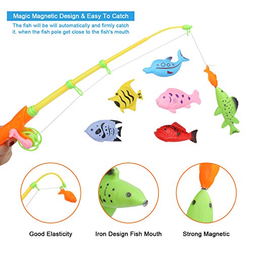 Ucradle Juguete de Pesca magnético, Juego de Juego Educativo de Juego de Pesca con imán Impermeable de 41 PCS Juego de Juego de Juguete de baño, Gran Regalo para niños pequeños con Peces