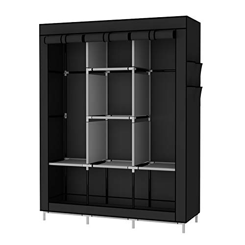 UDEAR Armario de Tela Plegable Ropa Organizador Closet portátil Guardarropa Negro