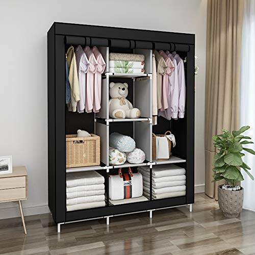 UDEAR Armario de Tela Plegable Ropa Organizador Closet portátil Guardarropa Negro