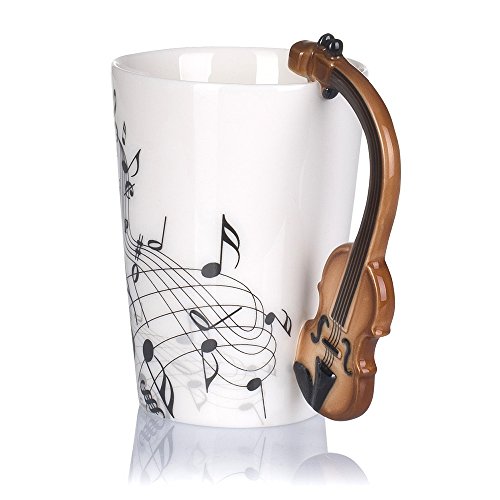 ufengke Creativo Guitarra De Grano De Madera Tazas Mug De Porcelana Tazas De Café Personalizadas, Notas Musicales Taza De Té De Cerámica, para Regalo, La Familia Y La Oficina