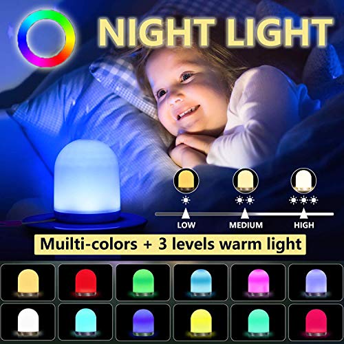 Ufun LED Luz Nocturna Infantil Vistoso Lámpara de Mesa USB Recargable Lámpara mesilla de Noche RGB+LED Luz de Nocturna, Portátil Lámpara Mesita Noche LED Lámpara de Tabla,Para Niños Habitación