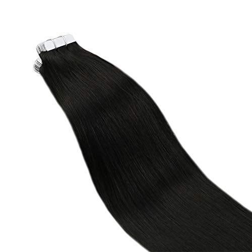 Ugeat 24Pulgada/60cm #1B Apagado Negro Tape in Cabello Humano Extensiones 100g 2.5g/pcs 100% Real Brasileno PU Weft Extensiones de Pelo Natural