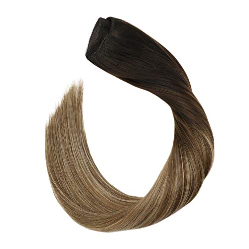 Ugeat Extensiones de Cabello Natural Con Hilo Invisible Sin Clip Pelo Natural Humano Una Pieza Liso Ajuatable Hair Extensions [50Gramo,#2/6/12] 22 Pulagadas