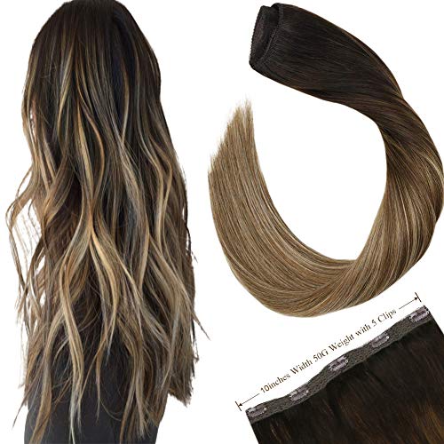 Ugeat Extensiones de Cabello Natural Con Hilo Invisible Sin Clip Pelo Natural Humano Una Pieza Liso Ajuatable Hair Extensions [50Gramo,#2/6/12] 22 Pulagadas