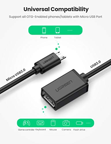 UGREEN Cable OTG Micro USB Android, Adaptador Micro USB 2.0 OTG Macho a Hembra Convertidor para Tablet Samsung Galaxy Tab S2, Teléfono Móvil, Cámara dji Spark, Grabadora de DVD etc, 2 Unidades