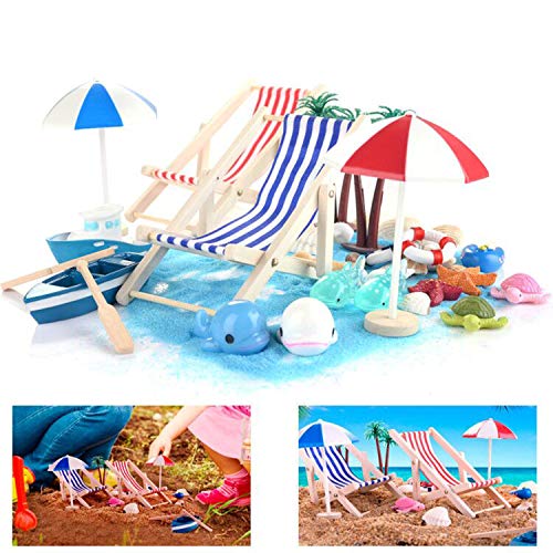 Ulikey 40 Piezas Playa Micro Paisaje, Miniatura Silla de Playa para DIY Figura Decorativa en Miniatura Jardín, para Playa Paraguas, Barco, Silla de Playa, Azul Arena