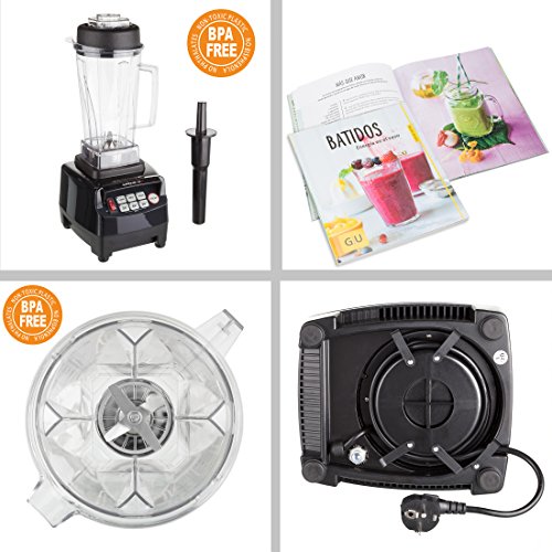 Ultratec SET20020000112 Batidora de vaso profesional de 2 litros/sin BFA / 1500 W / 22 000 rpm / 6 cuchillas de acero inoxidable/con majadero y Libro de Recetas de Smoothies, Plástico, Negro