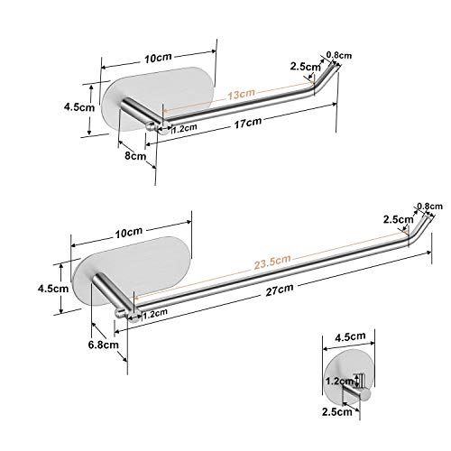 Umi. by Amazon - Set de toalleros adhesivos y gancho para baño y cocina, toalleros sin taladro de acero inoxidable, portarrollos para papel higiénico