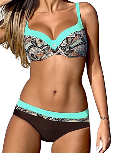 UMIPUBO Mujer Bikini Push-Up Acolchado Bra Trajes de Baño Tops y Braguitas Bikini Sets (ES 38, Estilo3:Azul)