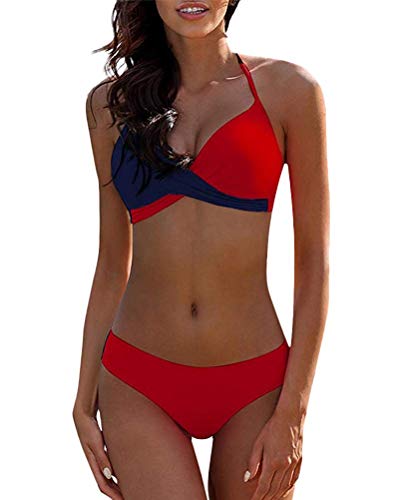 UMIPUBO Mujer Bikini Traje de Baño con Cuello en V Bikinis Sujetador Dos Piezas Push-up Sexy Ropa de Playa Falda de Playa Tops y Braguitas