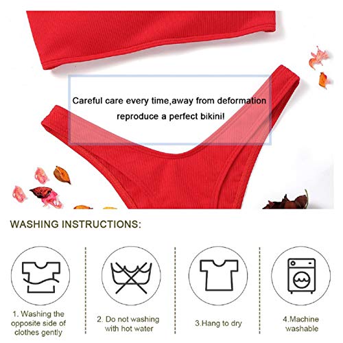 UMIPUBO Traje de Baño Mujer Bikini Bandeau Bañadores con Relleno Lazada en la Espalda Color Liso Talle Alto Conjunto de Color Sólido Ropa de Baño