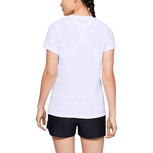 Under Armour Tech Short Sleeve V-Solid Camiseta, Mujer, Blanco (White/Metallic Silver 100), XS