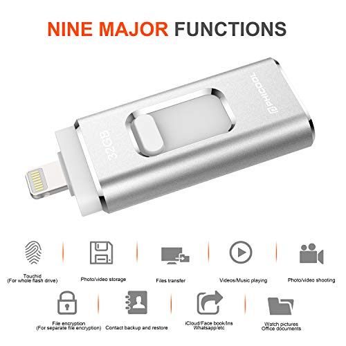 Unidad Memoria Flash USB 3.0 32 GB Memoria Lápiz Drive OTG PHICOOL [4 en 1] con Type C Conector USB Mirco Expansión de Memoria para iPhone, iPad, Android, PC - Plata