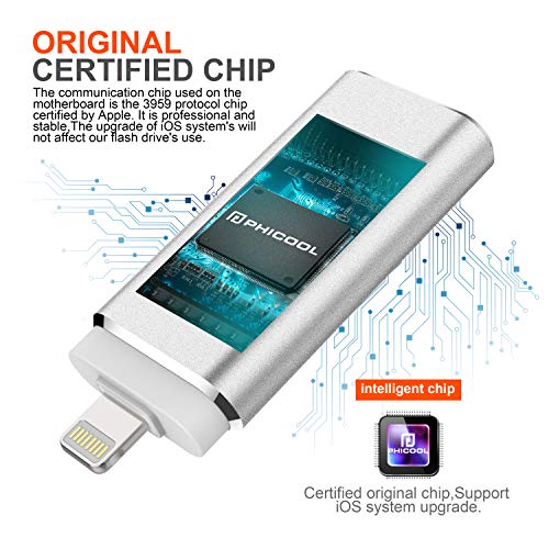 Unidad Memoria Flash USB 3.0 32 GB Memoria Lápiz Drive OTG PHICOOL [4 en 1] con Type C Conector USB Mirco Expansión de Memoria para iPhone, iPad, Android, PC - Plata