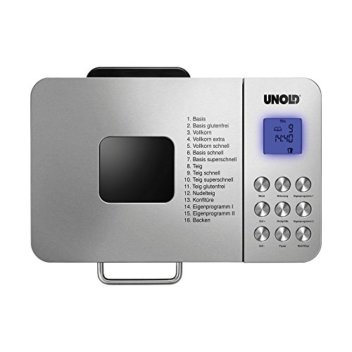 Unold Backmeister Edel Acero inoxidable 550W - Panificadora (Acero para muelles, Acero inoxidable, 1 kg, Masa, Pan sin gluten, Pan de trigo, 15 h, LCD)