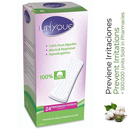 UNYQUE Protege Slips de Algodon Puro 100% – Previene y Reduce Irritaciones - Salvaslips Hipoalergénicos Suaves Ultrafinos – Apto Pieles Sensibles - 24 Unidades