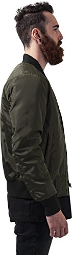 Urban Classics Cazadora de Hombre Chaqueta Bomber de Estilo Urbano, en Verde Oliva con Cuello, Cintura y Puños Negros a Contraste, Cierre con Cremallera, darkolive/black, 5XL